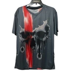 2/$40. Unbranded Men's Grey & Red Skull T-Shirt Satiny Performance Size Medium